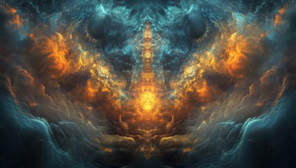 Aufkleber - A vibrant cosmic scene with swirling clouds and fiery colors suggesting depth and mystery.