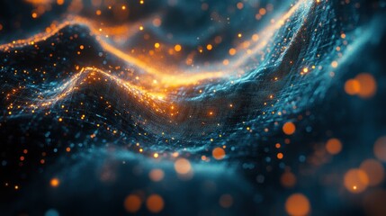 Poster - Abstract Digital Landscape: Glowing Particles and Dynamic Waves