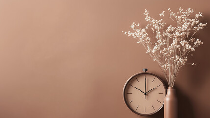Poster - elegant clock and dried flower arrangement against a soft beige background