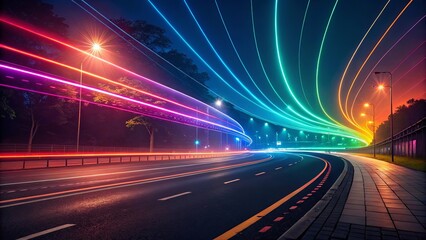 Poster - A colorful highway with a rainbow of lights