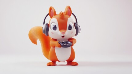 Poster - A cheerful orange squirrel wearing headphones, holding a game controller, promoting gaming fun.