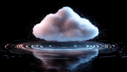 Poster - A stylized cloud reflecting on water, creating ripples and a serene atmosphere.