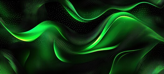 Poster - Abstract green waves on a dark background, creating a smooth and dynamic visual effect.