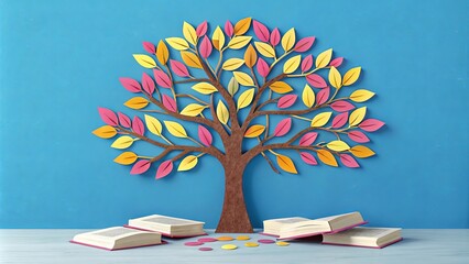 Poster - A tree made of paper is on a blue background