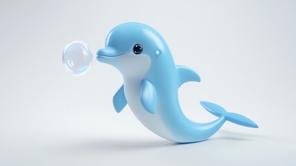 Poster - A cute blue dolphin blowing a bubble, showcasing a playful and friendly design.