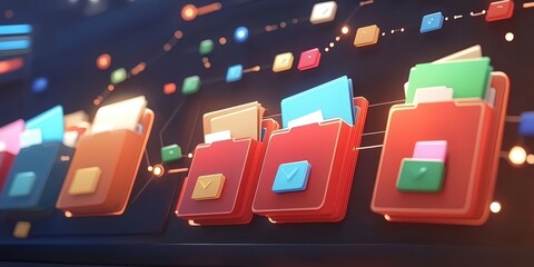 Poster - abstract futuristic network grid with files and folders concept depicting digital data management an
