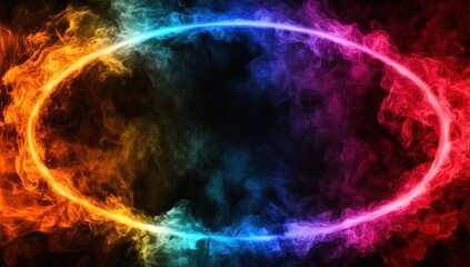 Fototapete - A vibrant, smoky oval frame with colorful gradients on a dark background.