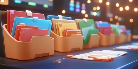 Poster - futuristic abstract representation of organized files and folders within a network grid system