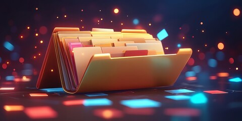 Poster - futuristic abstract network grid design featuring colorful files and folders on a digital background