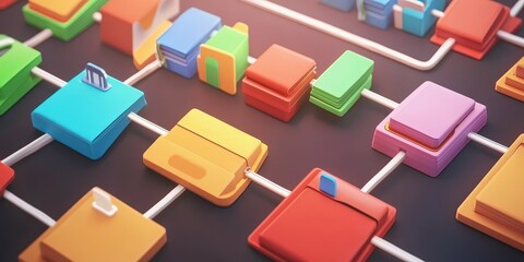 Poster - abstract network grid illustration featuring colorful files and folders in a futuristic design with 