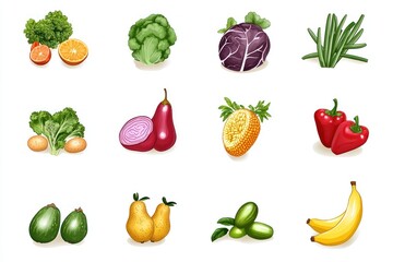 Poster - A colorful assortment of fresh vegetables and fruits displayed in a grid format.