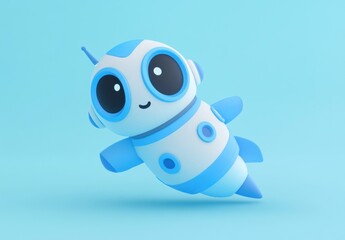 Poster - A cute, cartoonish robot with big eyes, floating against a light blue background.