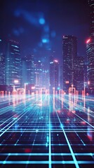 Poster - Futuristic Cityscape Illuminated By Neon Grid Lines
