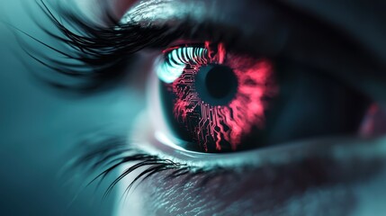 Poster - Close-up view of a human eye with glowing circuitry patterns and intricate details