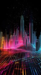 Poster - Neon Cityscape Digital Art Wireframe Design