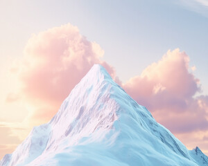 Wall Mural - Snowy mountain peak with a pink coloured cloud right above at sunrise.