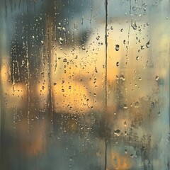 Poster - Dark glass with water drops. Overlay template with window and rain.