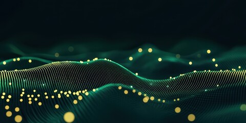 Fototapete - Flowing stream of green and yellow binary code creates a dynamic visual representation