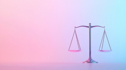 Poster - Iridescent glass balance scale on a pastel gradient background showcasing elegance and balance