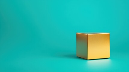 Poster - Close-up view of a gold cube on a bright turquoise background