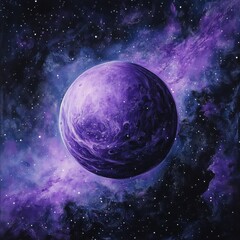 Poster - Mystical Purple Outer Space Scene, Planet in a Purple Galaxy