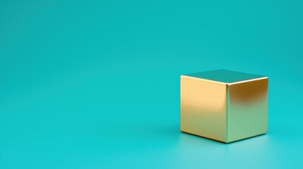 Poster - Minimalistic close-up of a gold cube on a vibrant turquoise surface