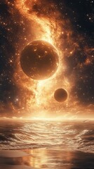 Wall Mural - A space scene with two planets and a star. Generative AI