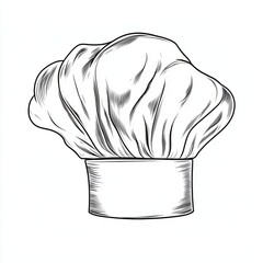 A Classic Chefs Hat illustration in Vintage Style Line Art Drawing