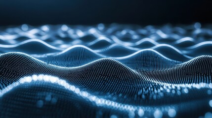 Poster - Abstract representation of digital waves with glowing particles.