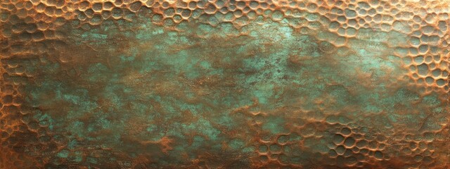 Poster - A textured surface with a copper and turquoise patina, showcasing an artistic metalwork design.