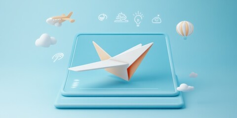 Poster - A stylized paper airplane on a blue background, symbolizing creativity and innovation.