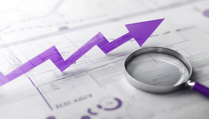 Poster - Purple Arrow Growth Chart Magnifying Glass Analysis
