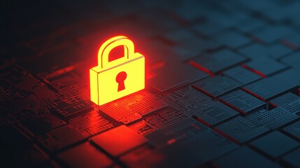 Aufkleber - A glowing red padlock icon on a dark digital background, symbolizing cybersecurity and data protection.