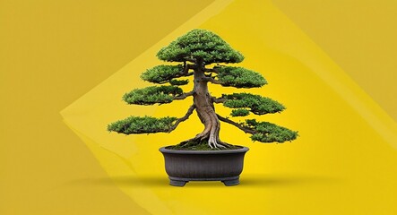 Bonsai tree on Yellow background design
