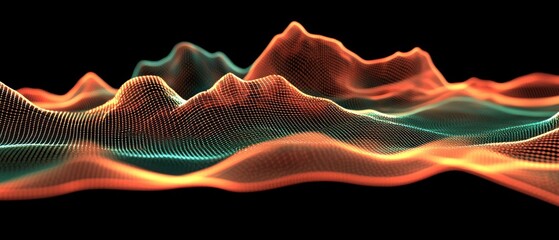 Aufkleber - Abstract digital landscape with flowing waves and peaks in vibrant colors.