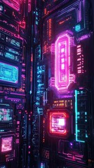 Poster - Neon Lit Futuristic Technological Cityscape Design