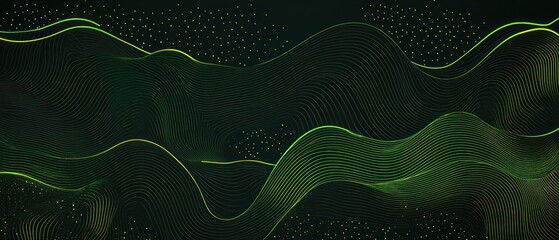 Aufkleber - Abstract green waves with flowing lines and dots, creating a dynamic visual effect.