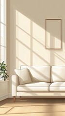 Wall Mural - Sunny Living Room With Beige Sofa and Frame