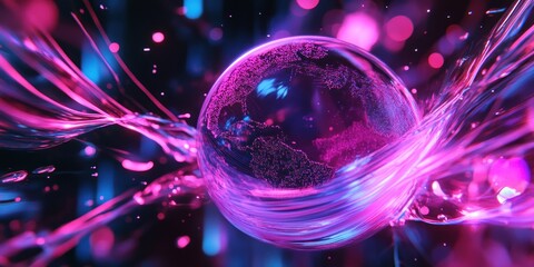 Poster - A vibrant, digital representation of Earth surrounded by colorful energy waves.