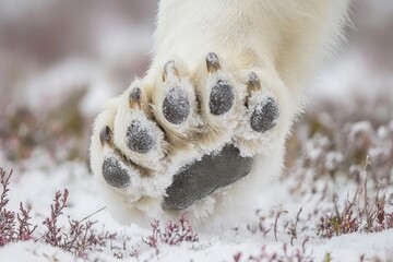 Poster - A close-up of a paw print in snow, showcasing the details of a large animal's foot.