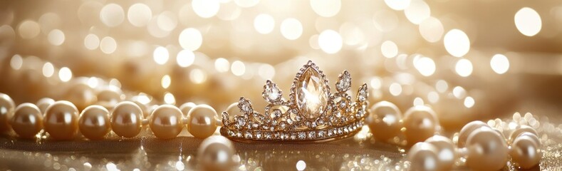 Poster - A sparkling tiara rests on a bed of pearls, evoking elegance and luxury.