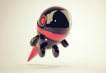 Leinwandbilder - a stylized, futuristic robot with a sleek design and a red cone-shaped rocket attachment.