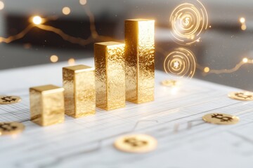 Poster - Dynamic growth visualizationradiant bar graphs symbolizing financial trends modern office space digital art concept