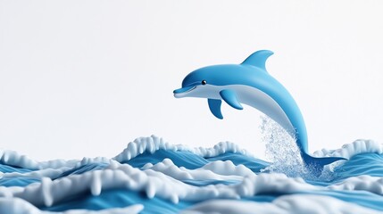 Poster - A playful dolphin leaps above stylized ocean waves, showcasing a vibrant marine scene.