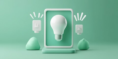 Aufkleber - A minimalist display featuring a light bulb and abstract shapes, emphasizing creativity.