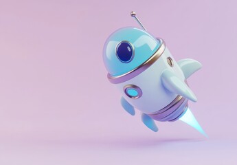 Aufkleber - A cute, stylized rocket ship with a blue glow, symbolizing exploration and innovation.