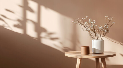 Poster - soft shadows and minimalist decor enhance a serene indoor space with flower arrangements
