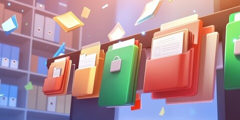 Poster - futuristic digital concept of files and folders organized in a network grid with an abstract backgro