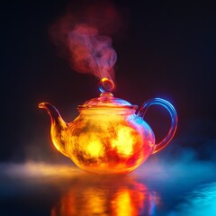 Poster - glowing teapot with water on a black background