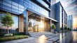 © Manatsavee - Modern Building Facade with Glass and Concrete - 3D Illustration of a Minimalist Architectural Design Showcasing Geometric Shapes and Clean Lines for Urban Settings